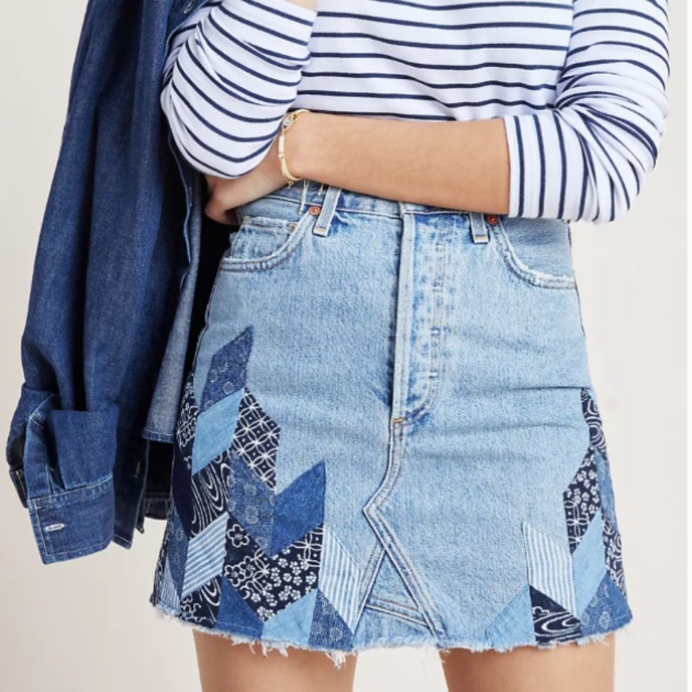 Citizens of Humanity Astrid Quilt Patchwork Denim Skirt Size 26 Premium Denim